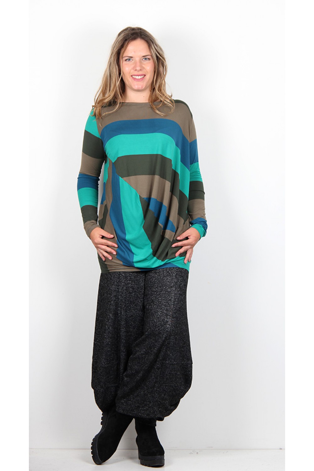 Alembike Drape Stripe Top Teal