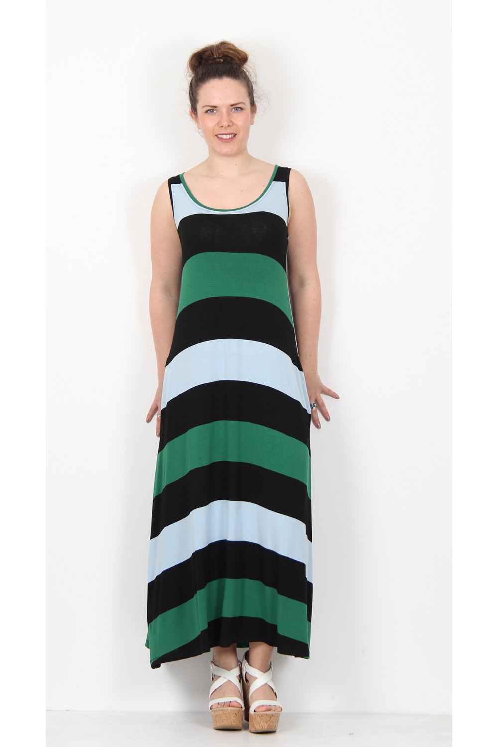 Alembika Stripe Sleeveless Dress Black Emerald