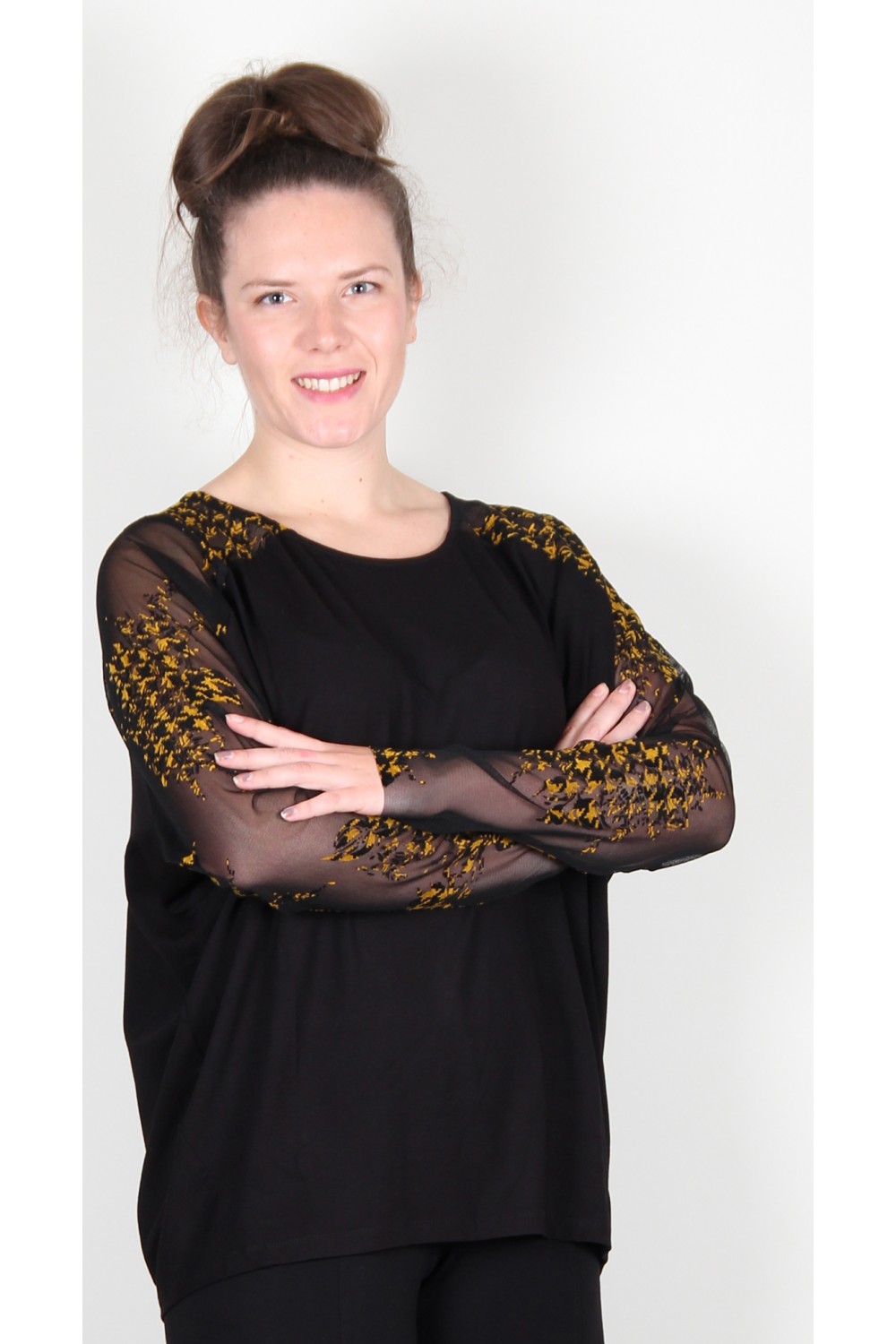 Alembika Floral Check Relaxed Top Black/Yellow