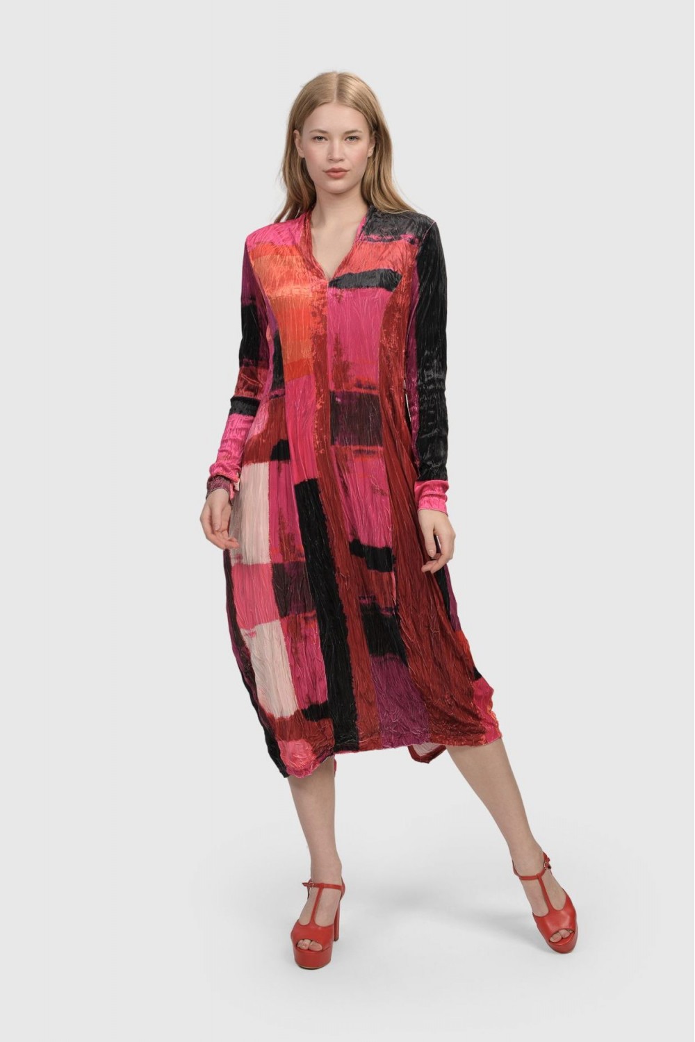 Alembika Cocktail Crinkle Velvet Cocoon Dress Magenta