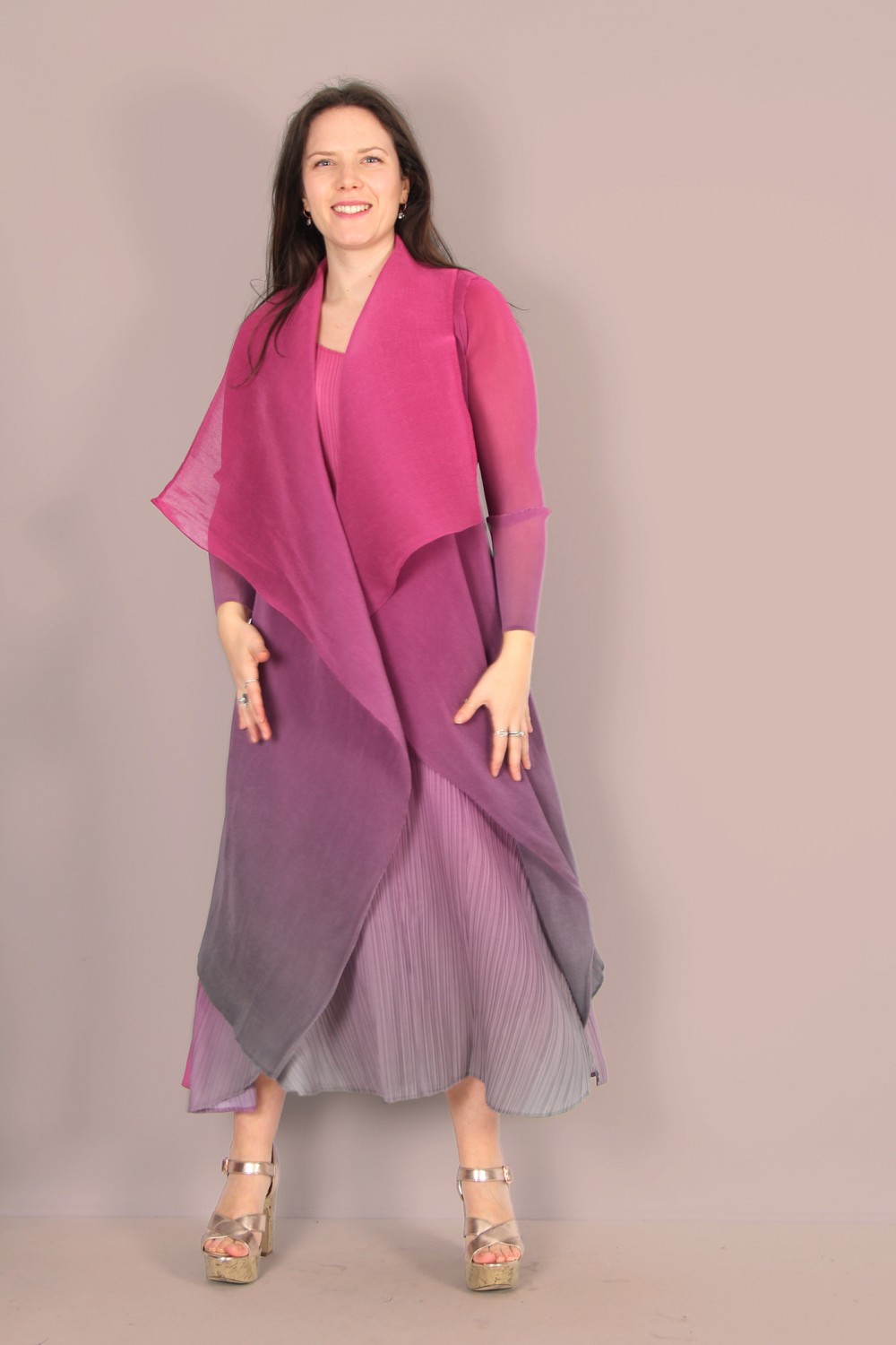 ALQUEMA Collare Pleat Coat Fushia Ombre