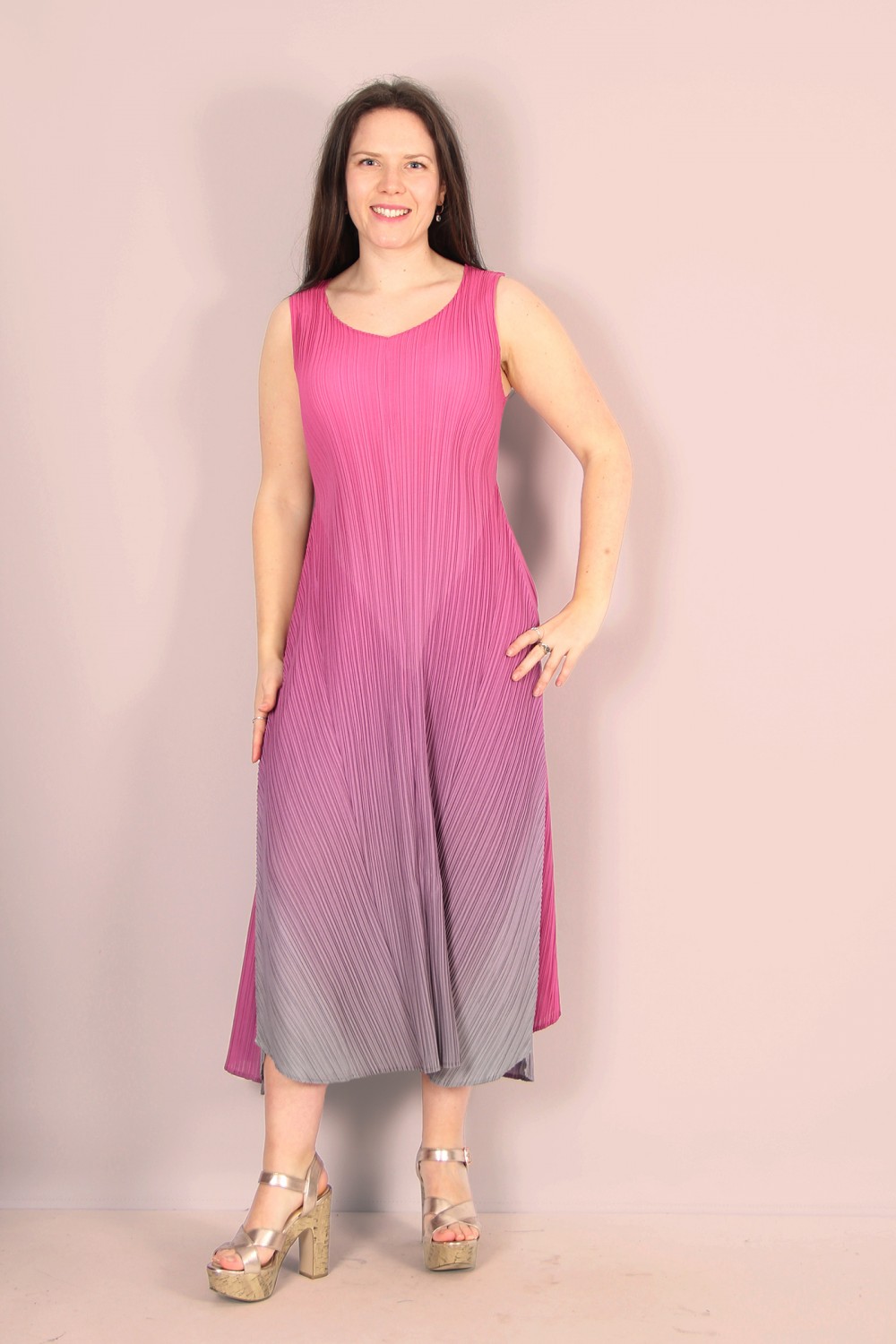 ALQUEMA Estrella Pleat Dress Fuchsia Ombre