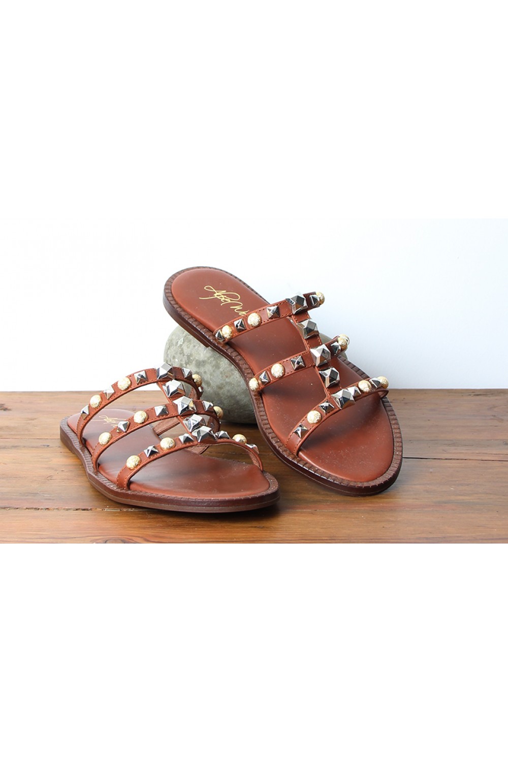 Alpe Leather Slide Roman Sandal DarkTan