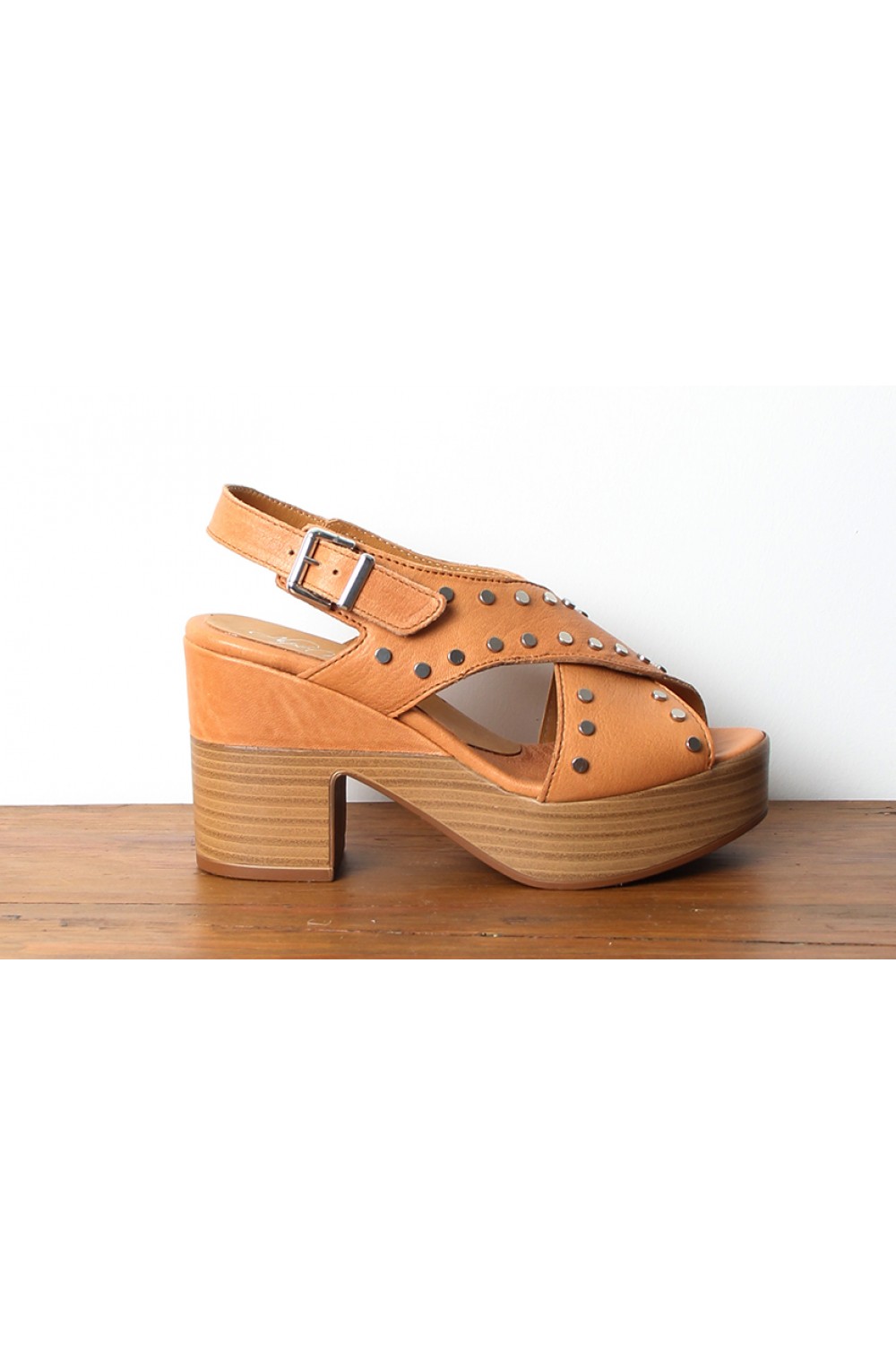 Alpe Stacked Leather Sandal Tan