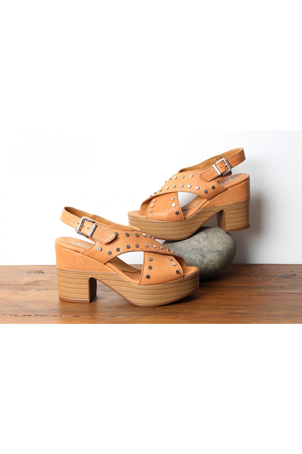 Alpe Stacked Leather Sandal Tan