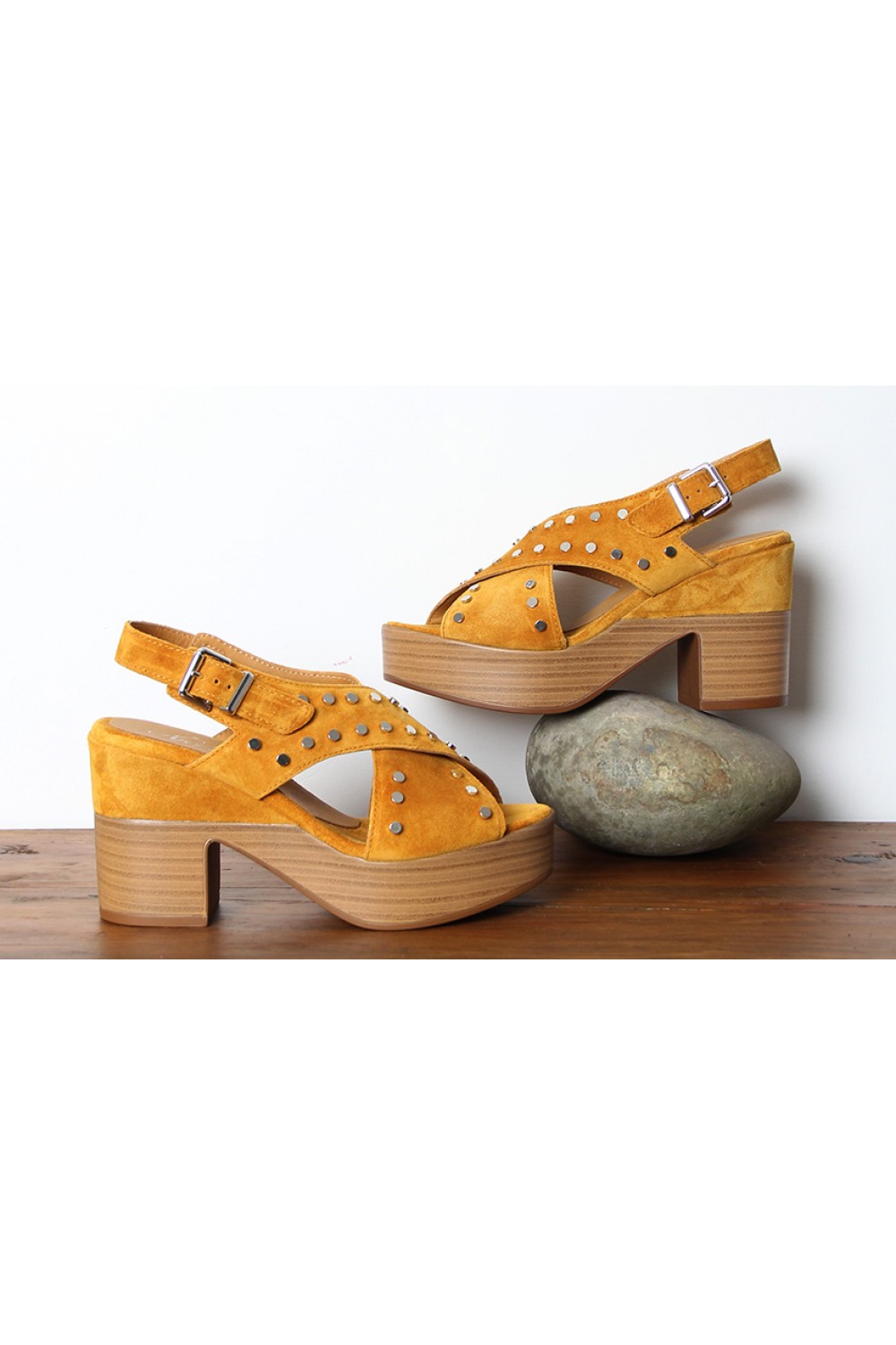 Alpe Stacked Suede Sandal Mustard