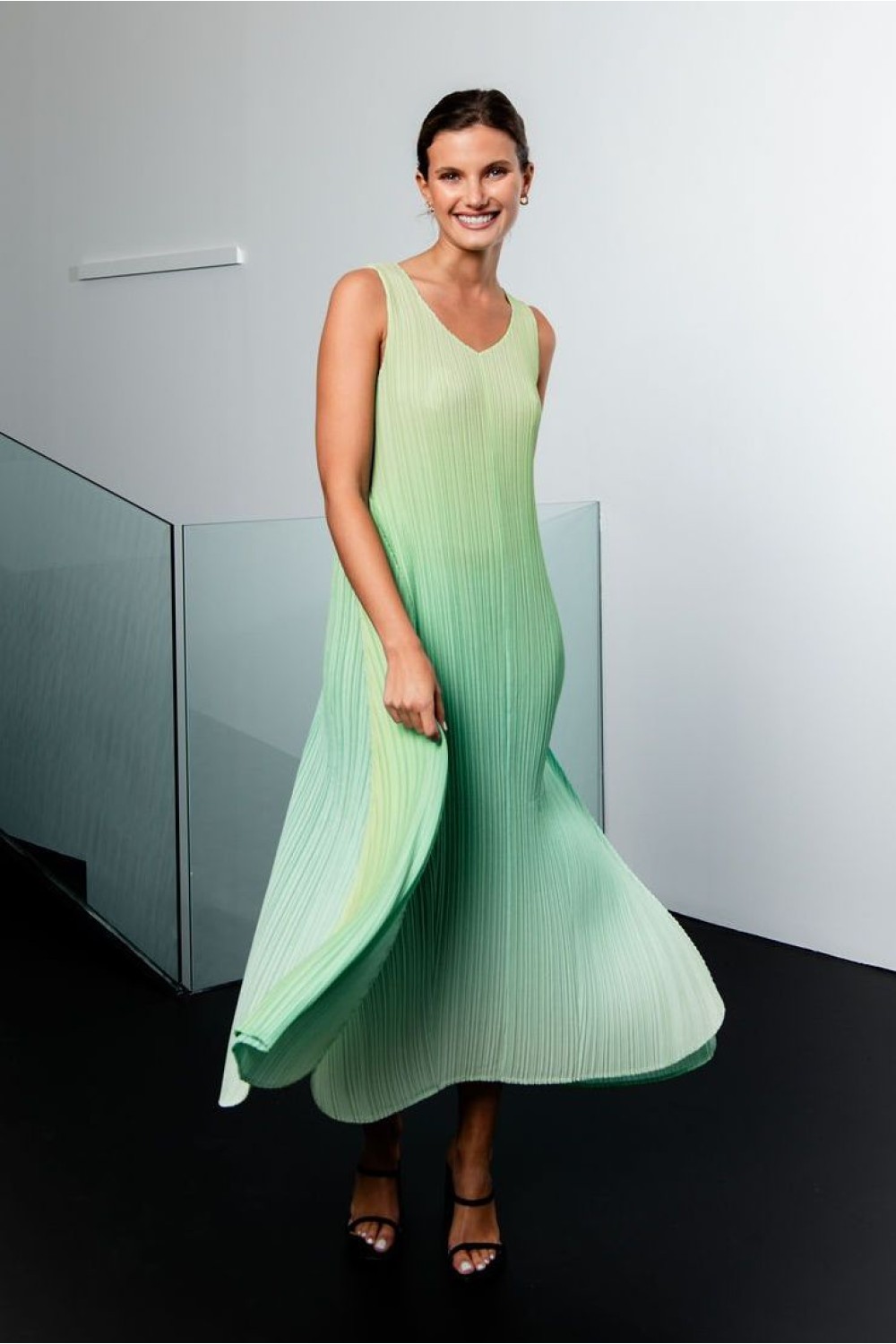 ALQUEMA Estrella Pleat Dress Acid Lime