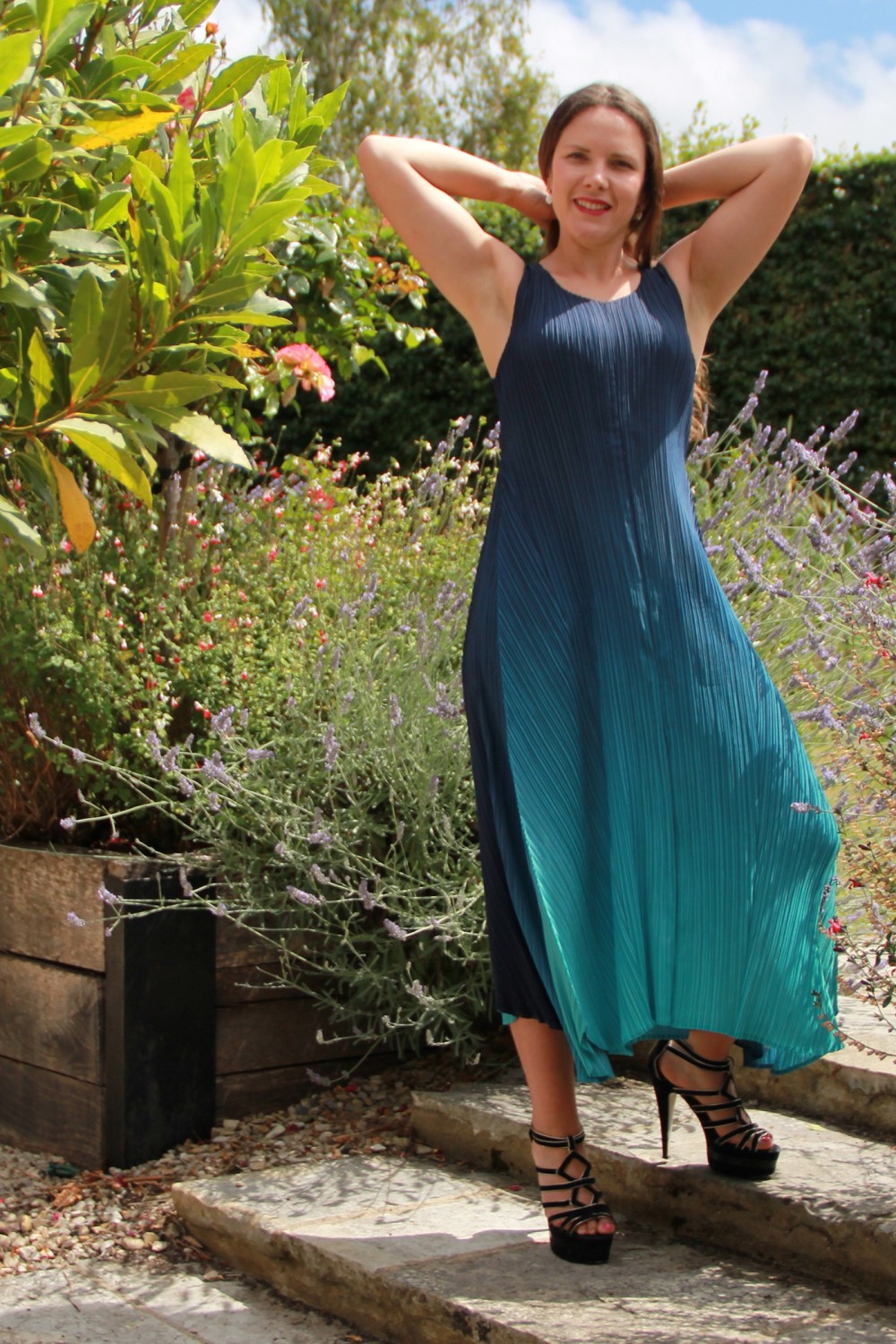 ALQUEMA Estrella Pleat Dress Twilight Blue To Peacock