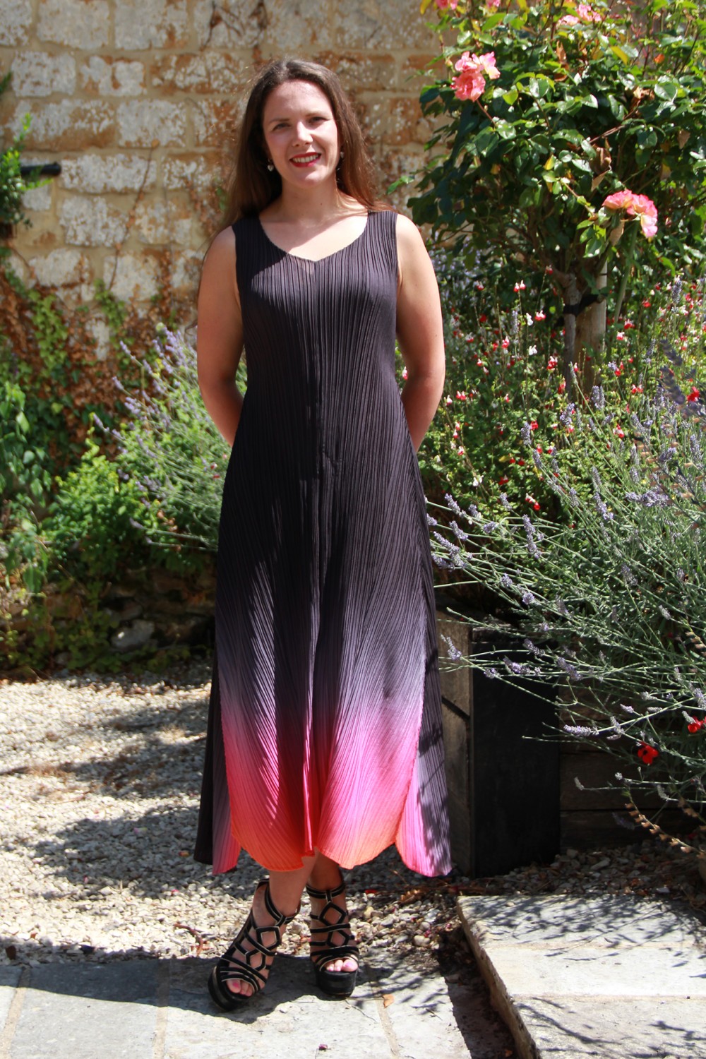 ALQUEMA Estrella Pleat Dress Onyx To Sangria Sunset