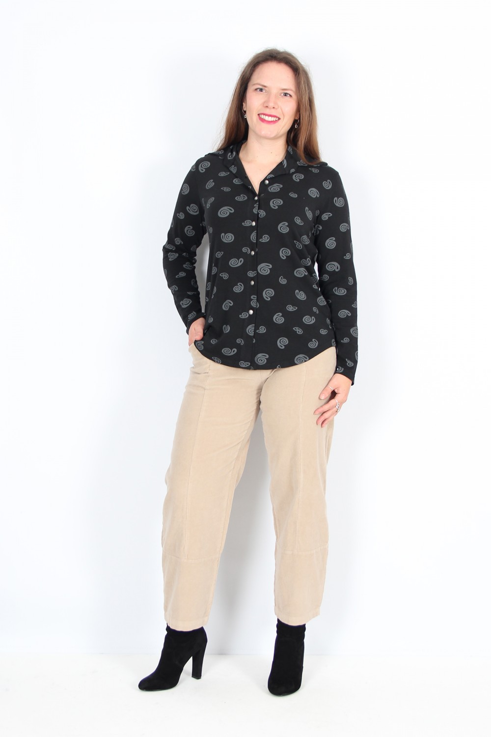 Blueberry Italia Swirl Cotton Jersey Shirt Black