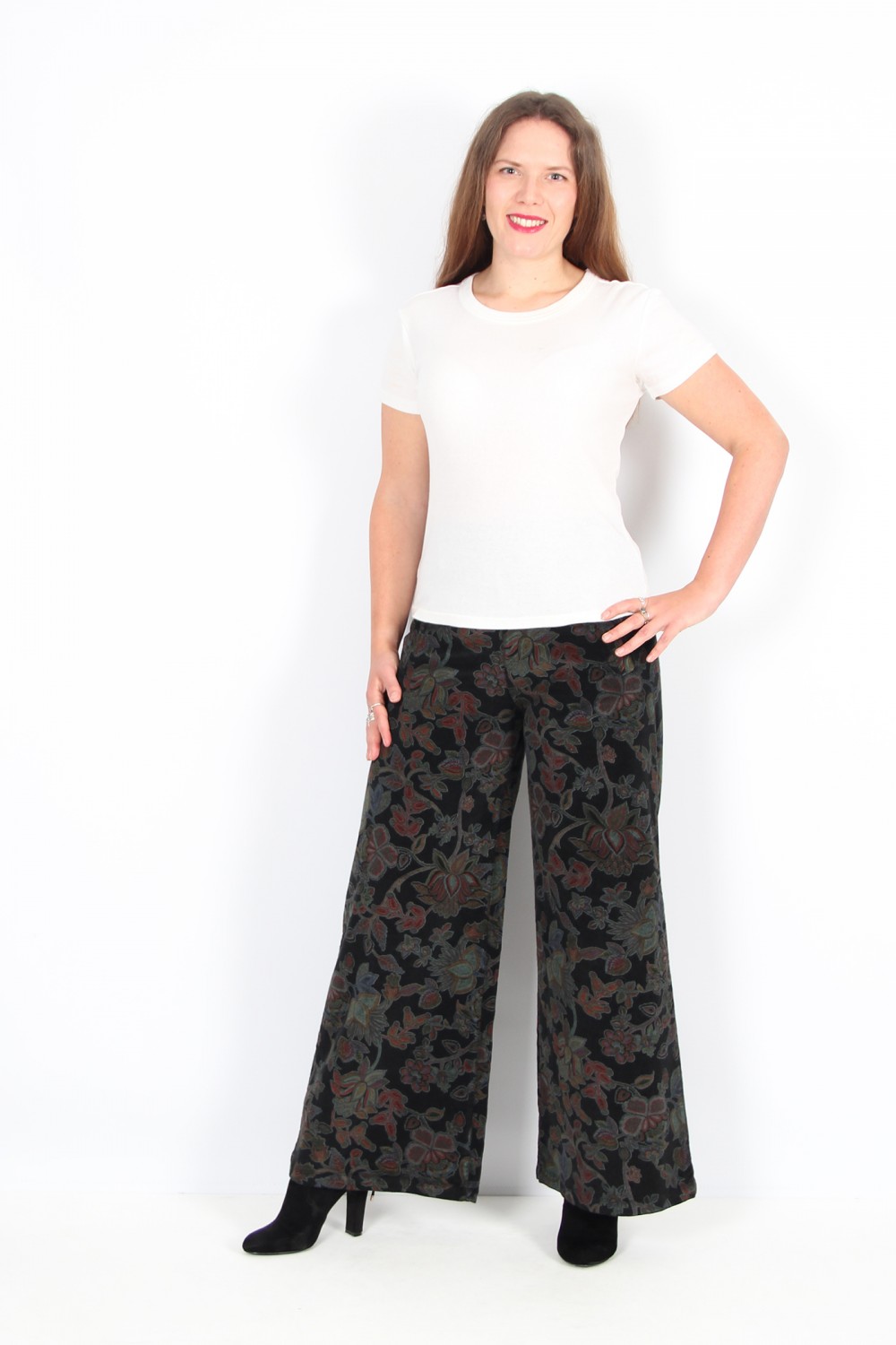 Blueberry Italia Goucho Paisley Needlecord Trousers Black