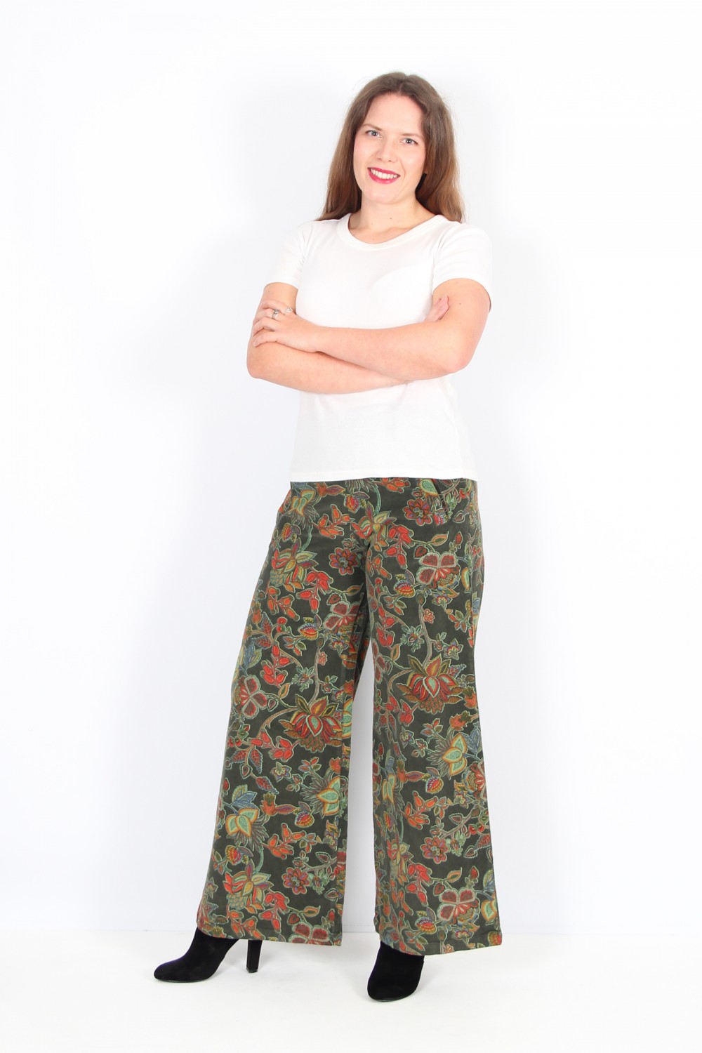 Blueberry Italia Goucho Paisley Needlecord Trousers Moss