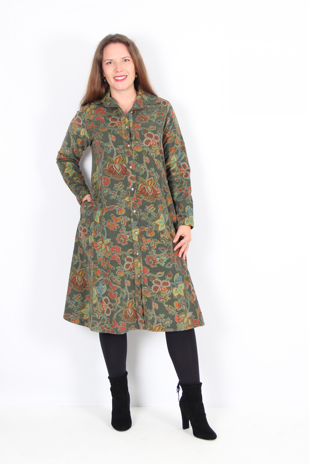 Blueberry Italia Chemisier Paisley Needlecord Shirt/Dress Moss