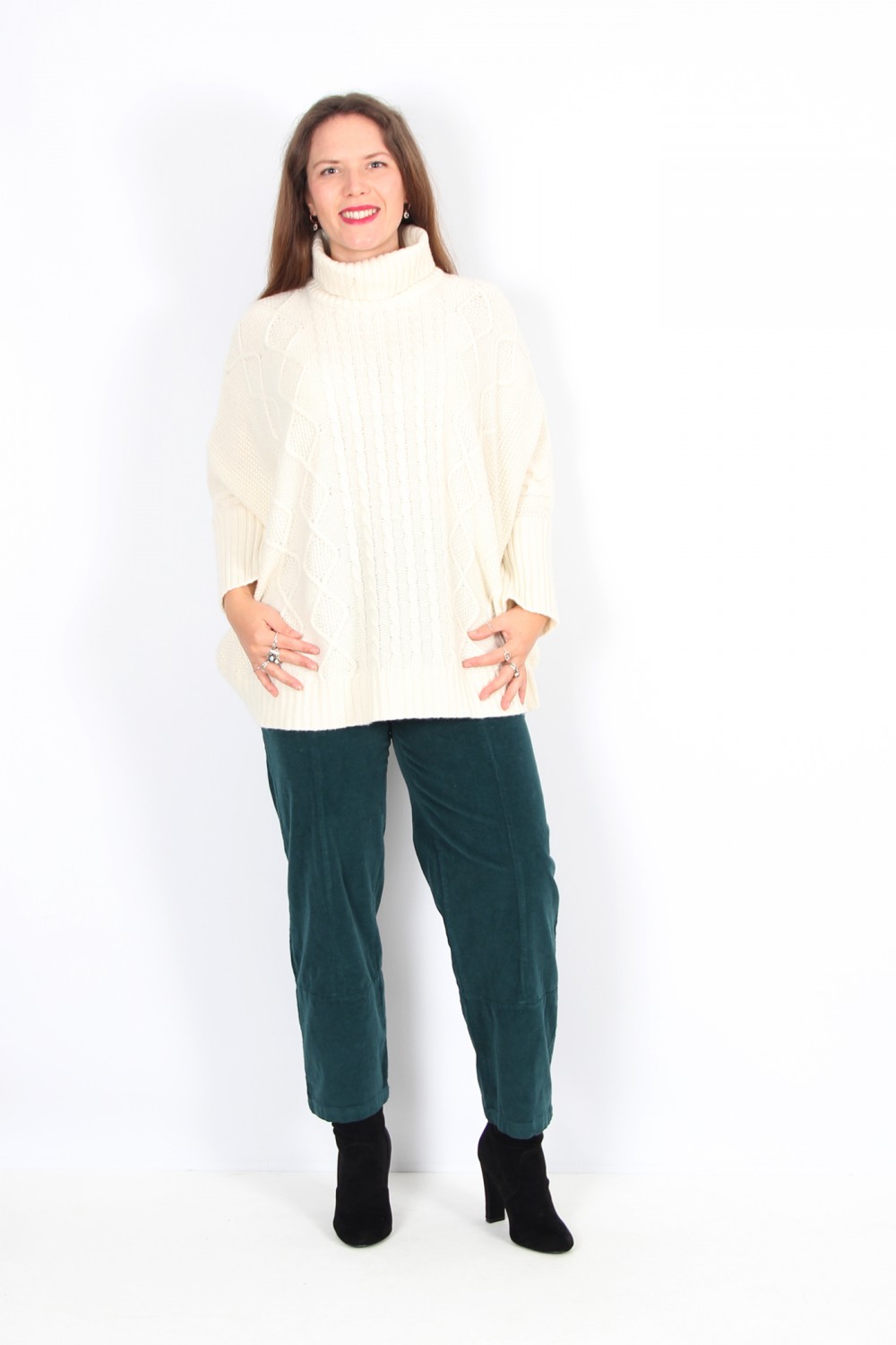 Blueberry Italia Roll Neck Poncho Ecru