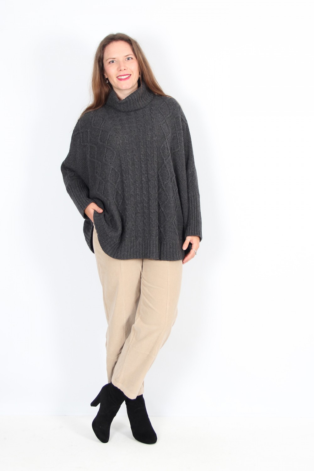Blueberry Italia Roll Neck Poncho Anthracite