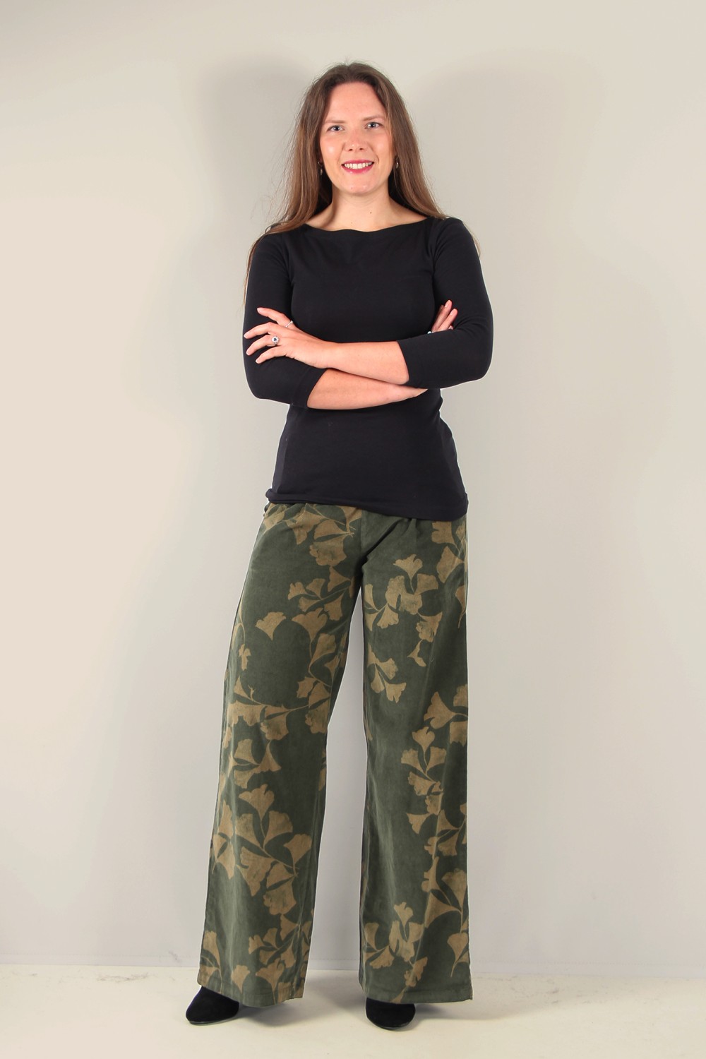Blueberry Italia Fine Cord Print Palazzo Pant Moss