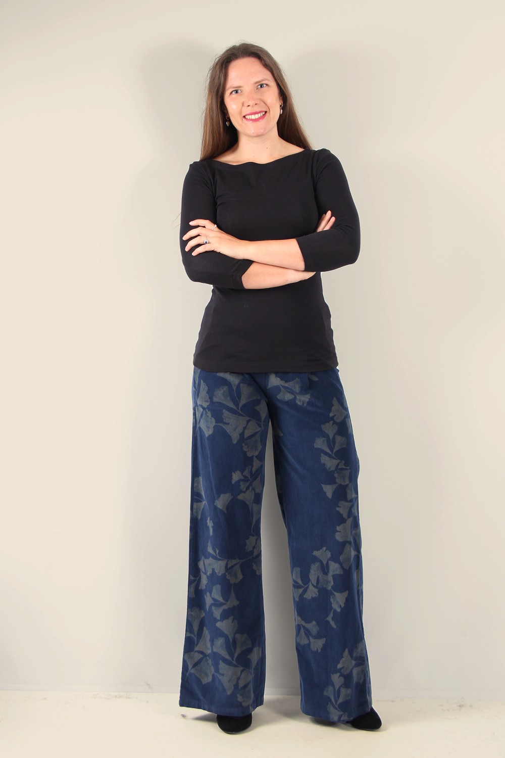 Blueberry Italia Fine Cord Print Palazzo Pant Navy