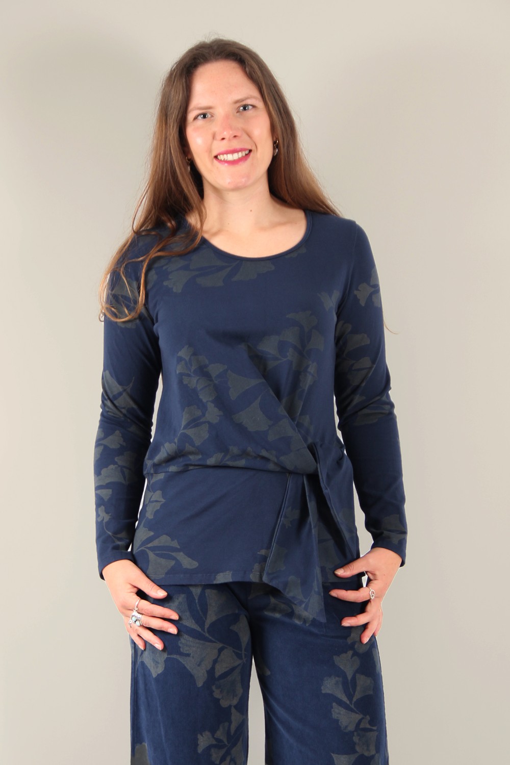 Blueberry Italia French Tie Print Jersey Top Navy