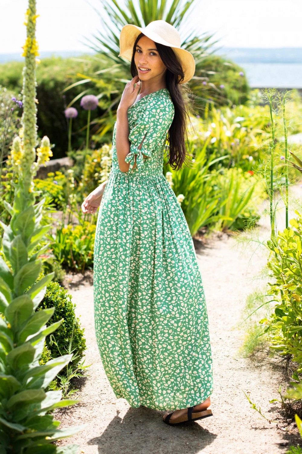 BRAKEBURN SPRING GARDEN PINTUCK MAXI DRESS GREEN