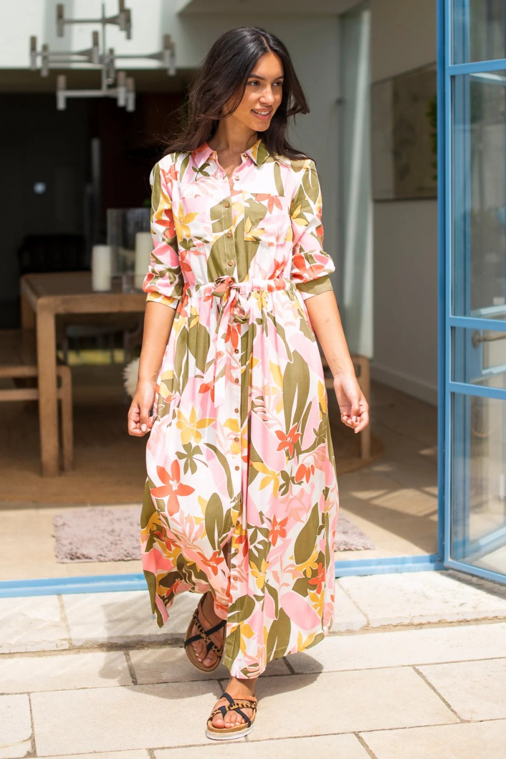 BRAKEBURN TROPICAL PALM SHIRT DRESS MULTI