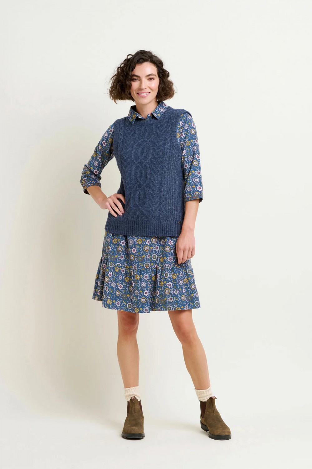 BRAKEBURN CABLE KNIT TANK TOP NAVY