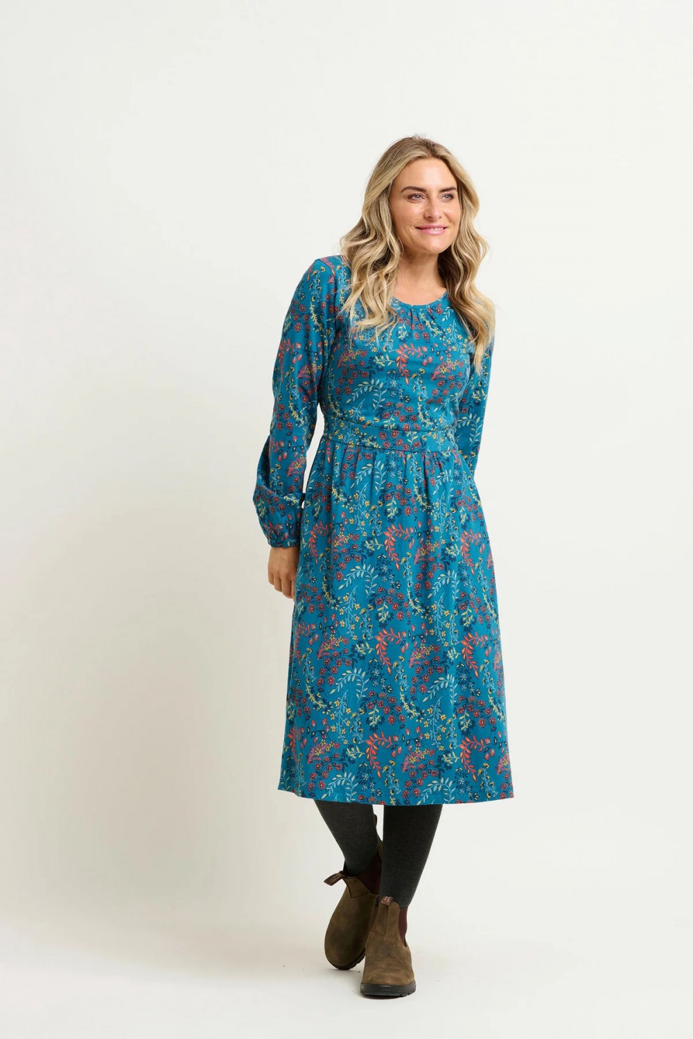 BRAKEBURN UMA FLORAL PAISLEY MIDI DRESS TEAL