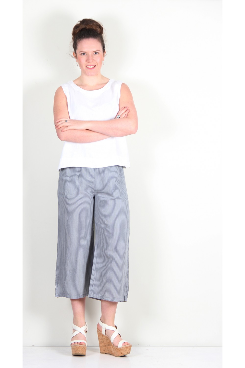 Cut Loose Clothing Easy Crop Pant Overcast Pinstripe