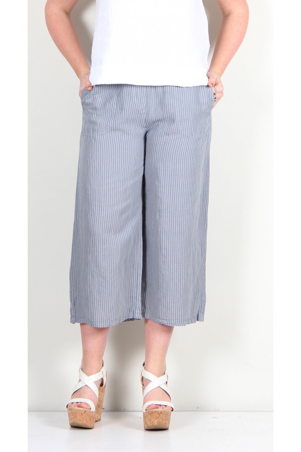 Cut Loose Clothing Easy Crop Pant Overcast Pinstripe