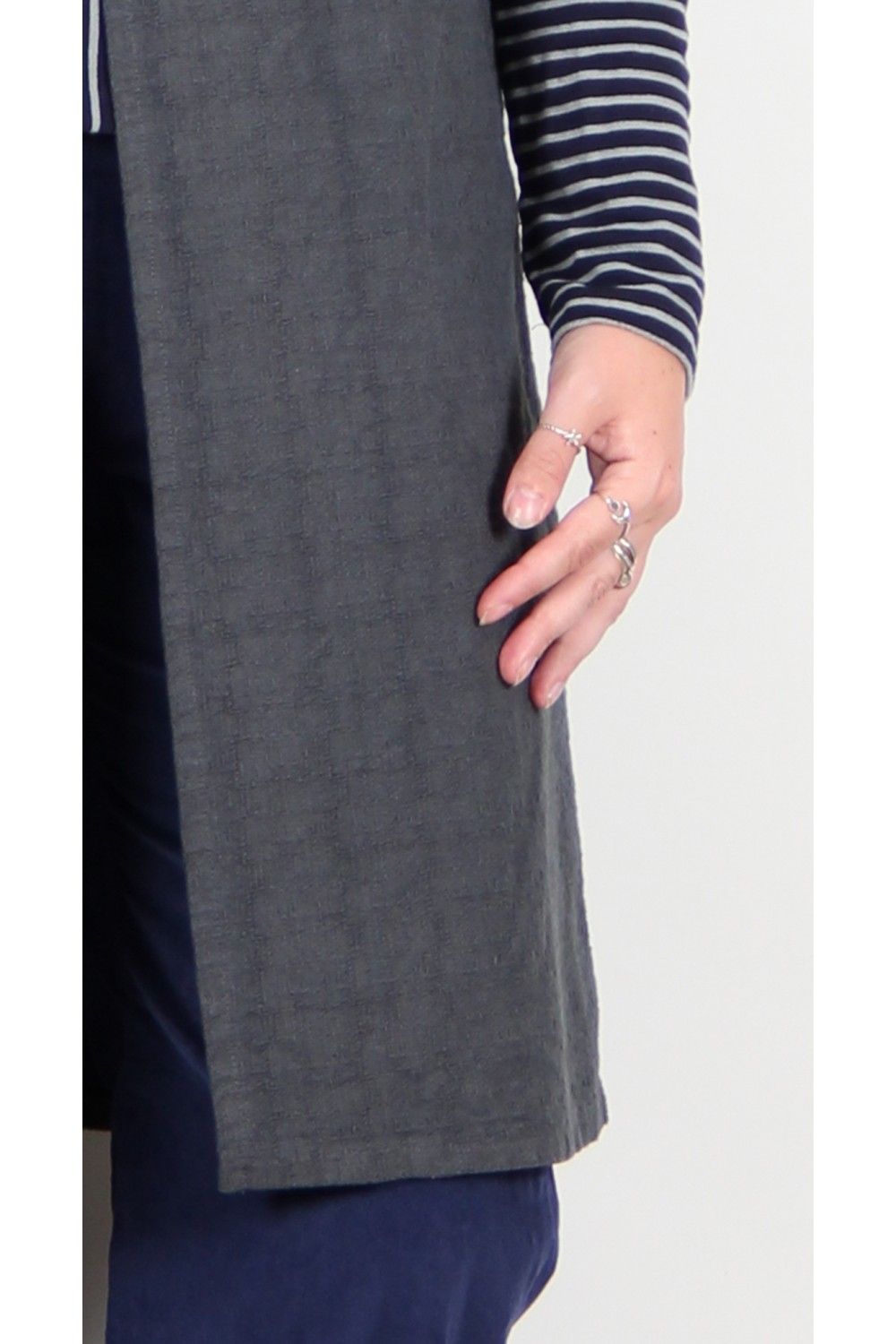 Cut Loose Canvas Texture Long Vest with Pockets Iron