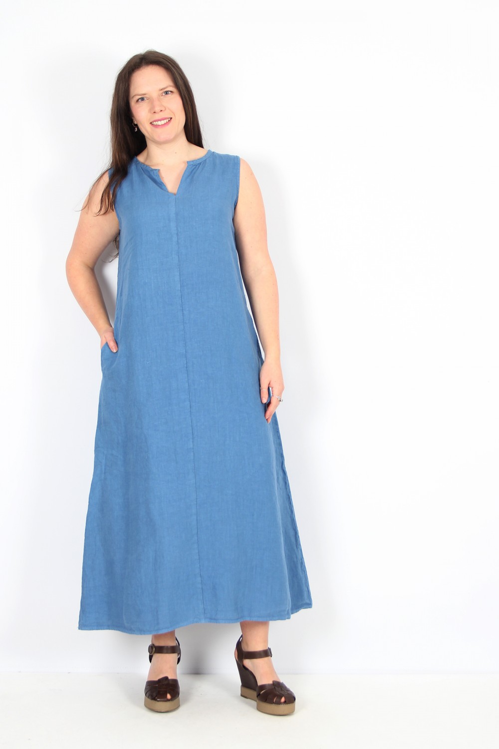 Cut Loose V-Notch Neck Linen Maxi Dress Amalfi