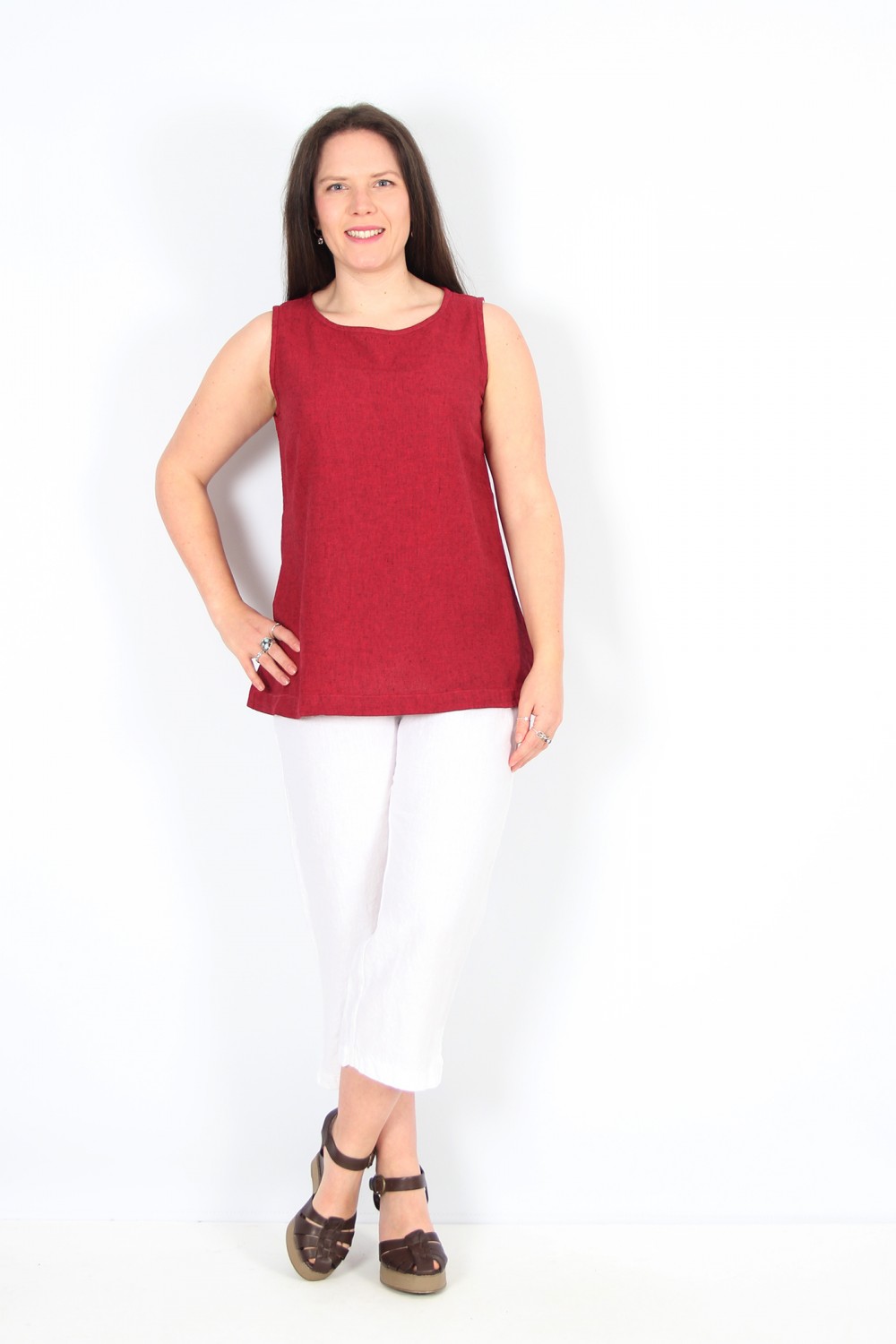 Cut Loose Swing Tank Cross Hatch Linen Cardinal