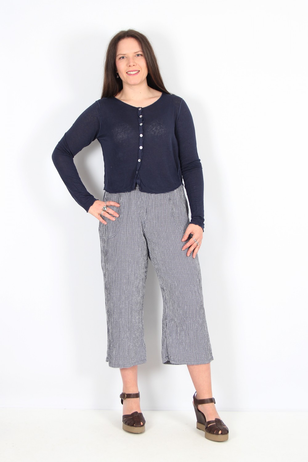 Cut Loose Lightweight Linen Cropped Cardigan Nightsky