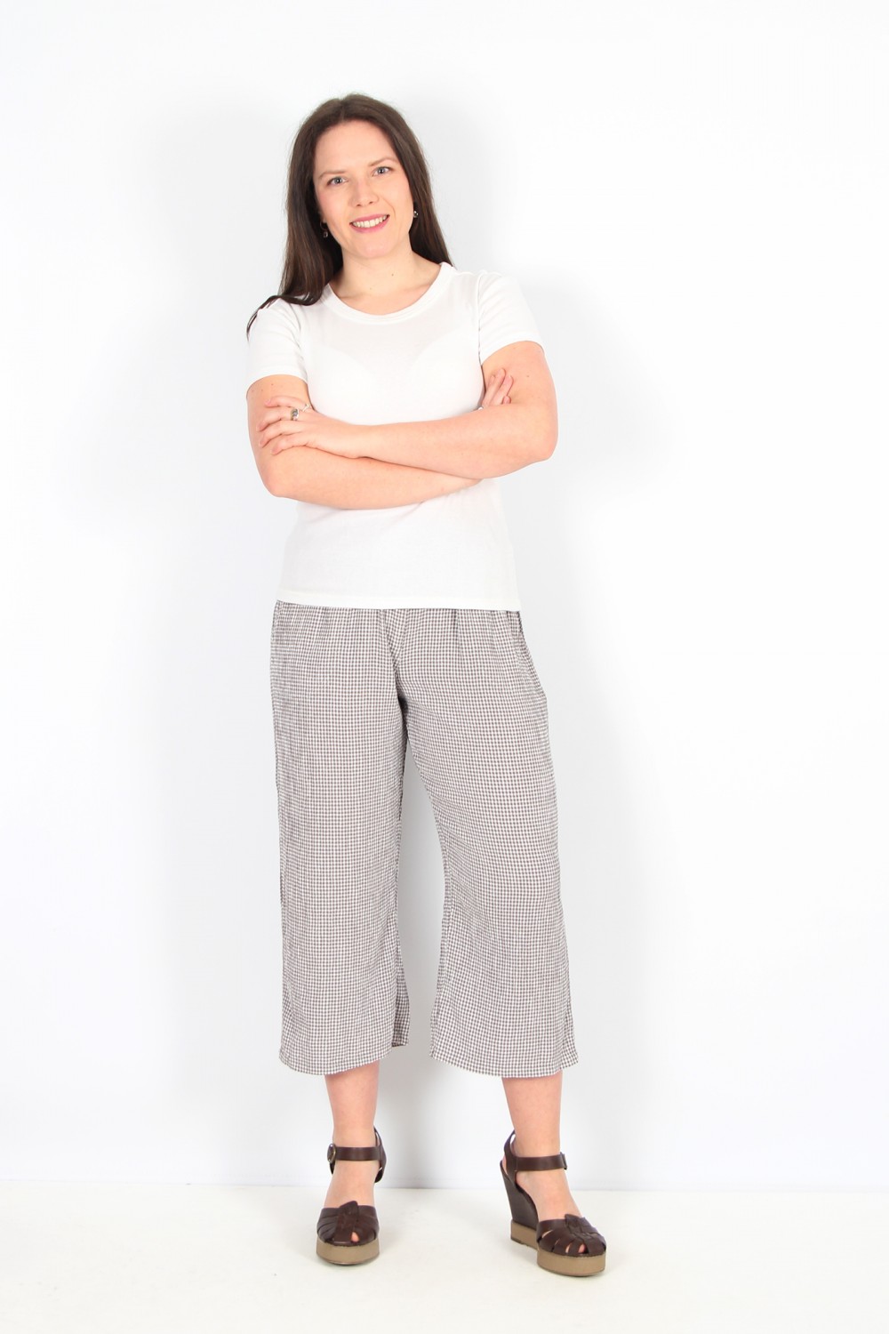 Cut Loose Clothing Easy Crop Pant Crinkle Gingham Cobblestone