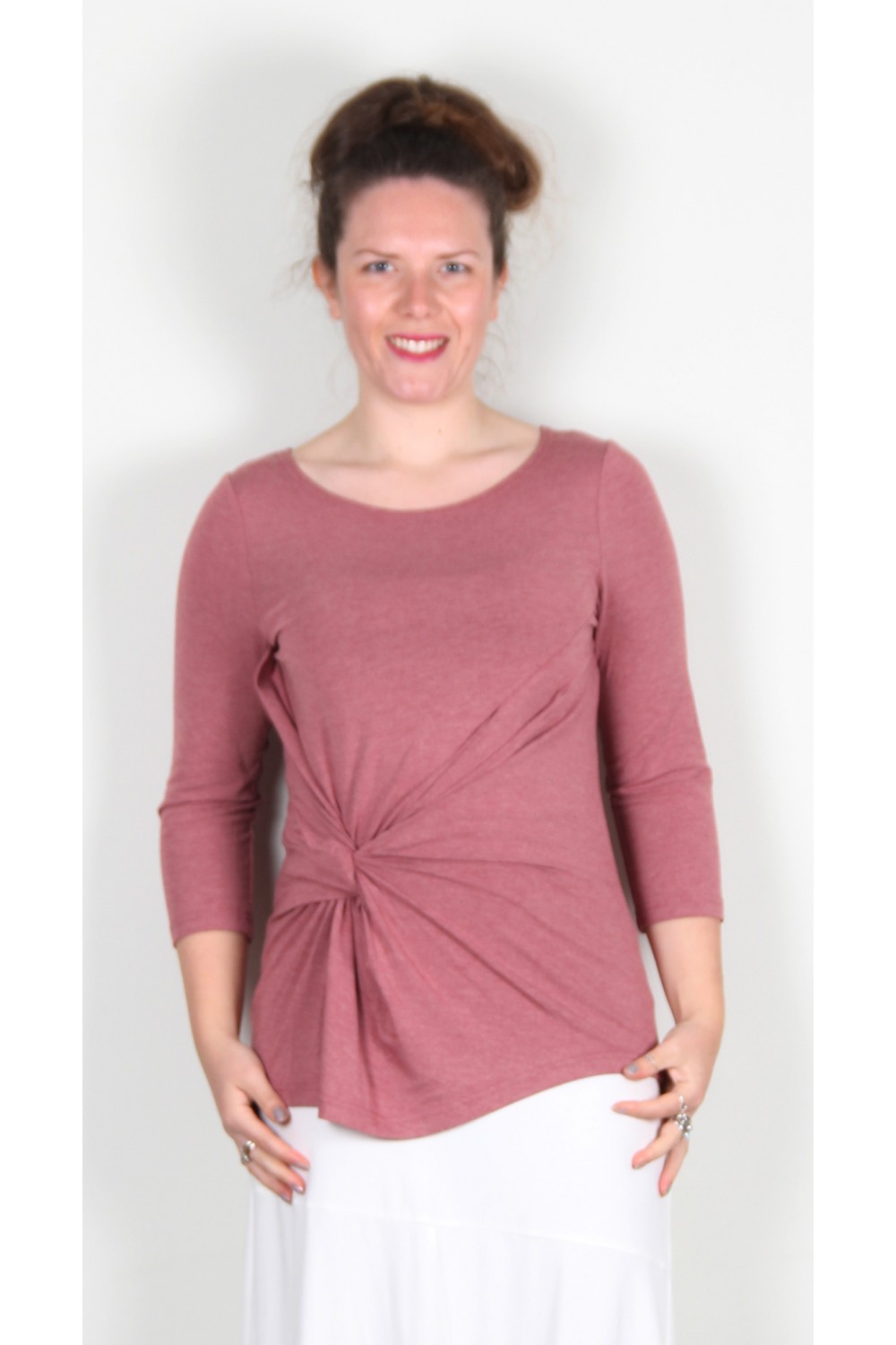Elsewhere Carla Knot Front Top Coral
