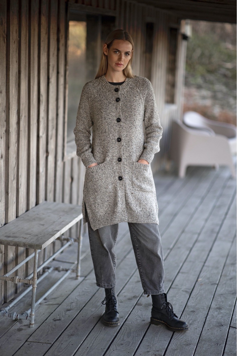 Fisherman Out Of Ireland Long Button Cardigan With Pockets Porridge