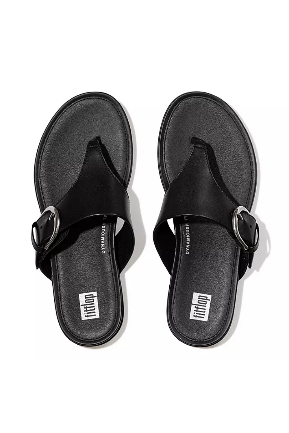 Gracie Buckle Leather Toe-Post Sandals Black