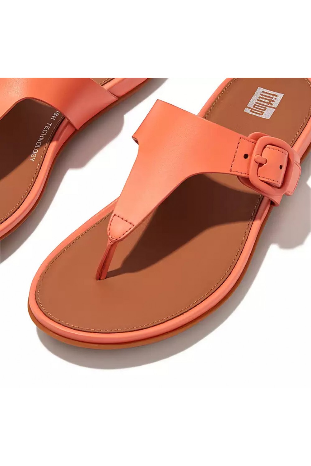 Fitflop GRACIE Matt-Buckle Leather Toe-Post Sandals Sunshine Coral