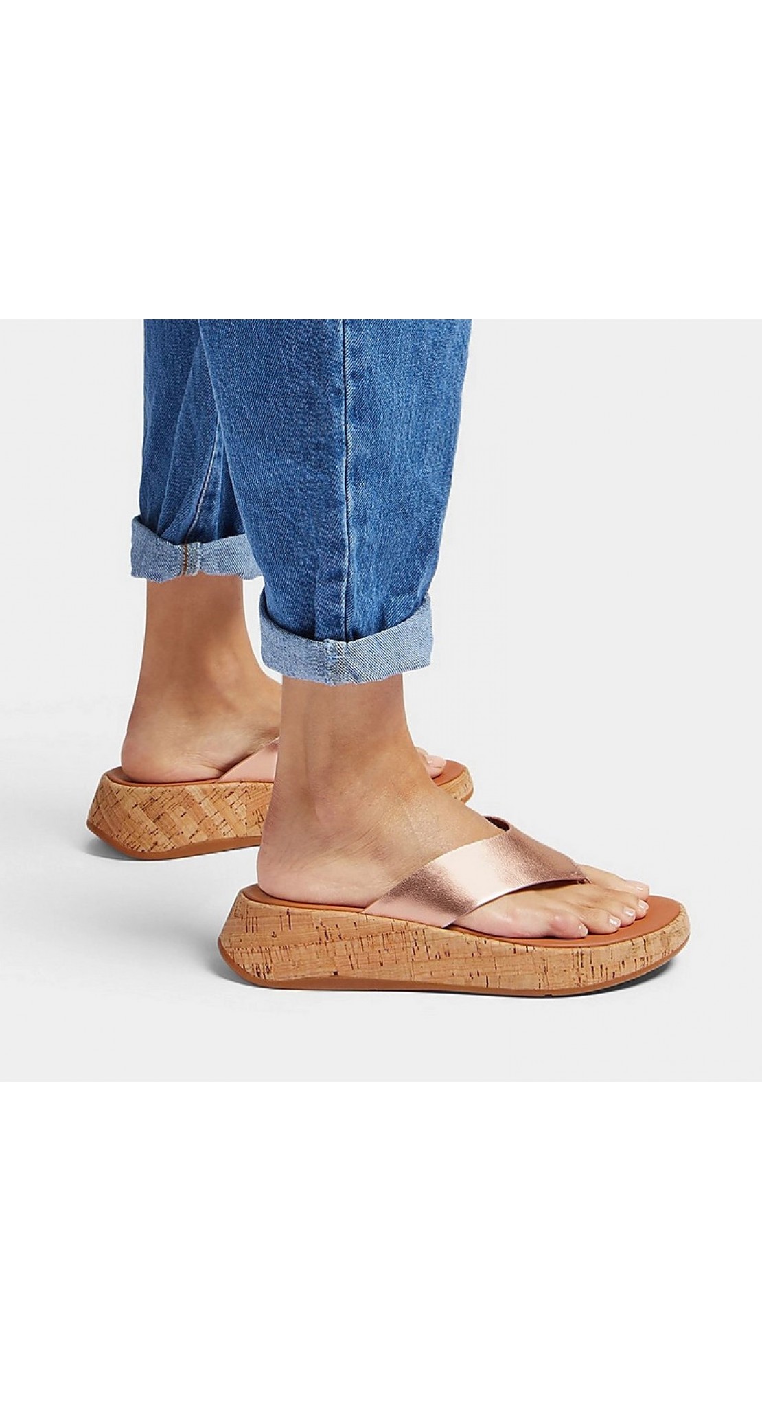 Fitflop F-MODE Metallic Leather/Cork Flatform Toe-Post Sandals ...