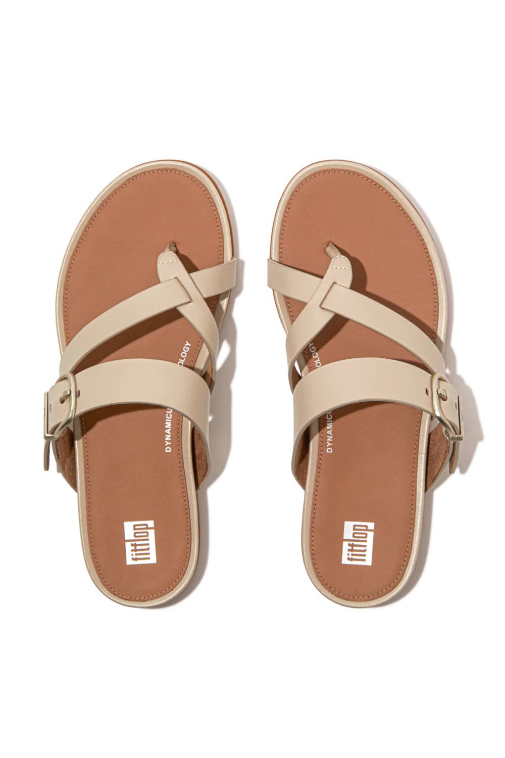 Fitflop Gracie Buckle Leather Strappy Toe-Post Sandals Stone Beige