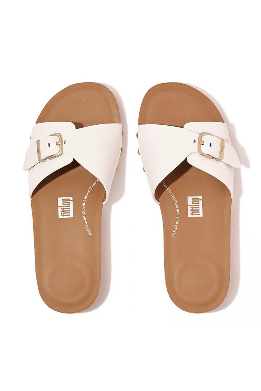 Fitflop IQUSHION Adjustable Buckle Leather Sliders Urban White