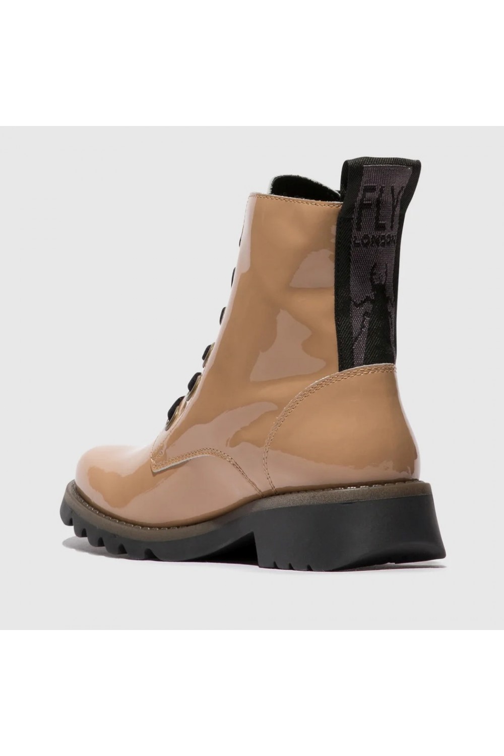FLY LONDON Ragi539 Military Style Lace Up Boot Capuccino Patent Leather