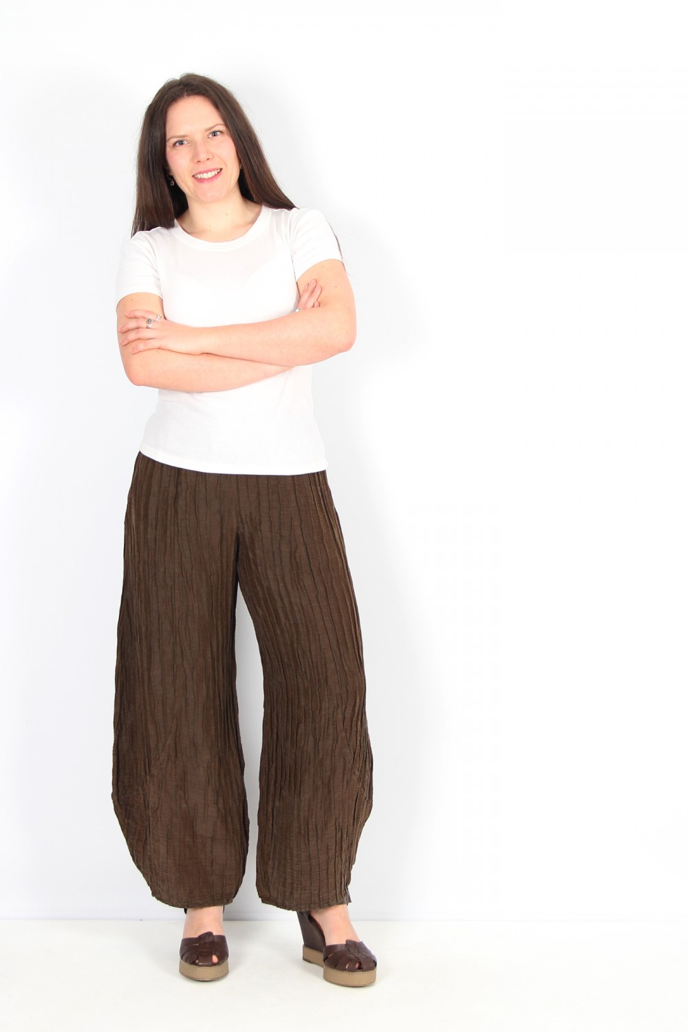 Grizas Crop Balloon Crinkled Linen/Silk Trouser Cocoa