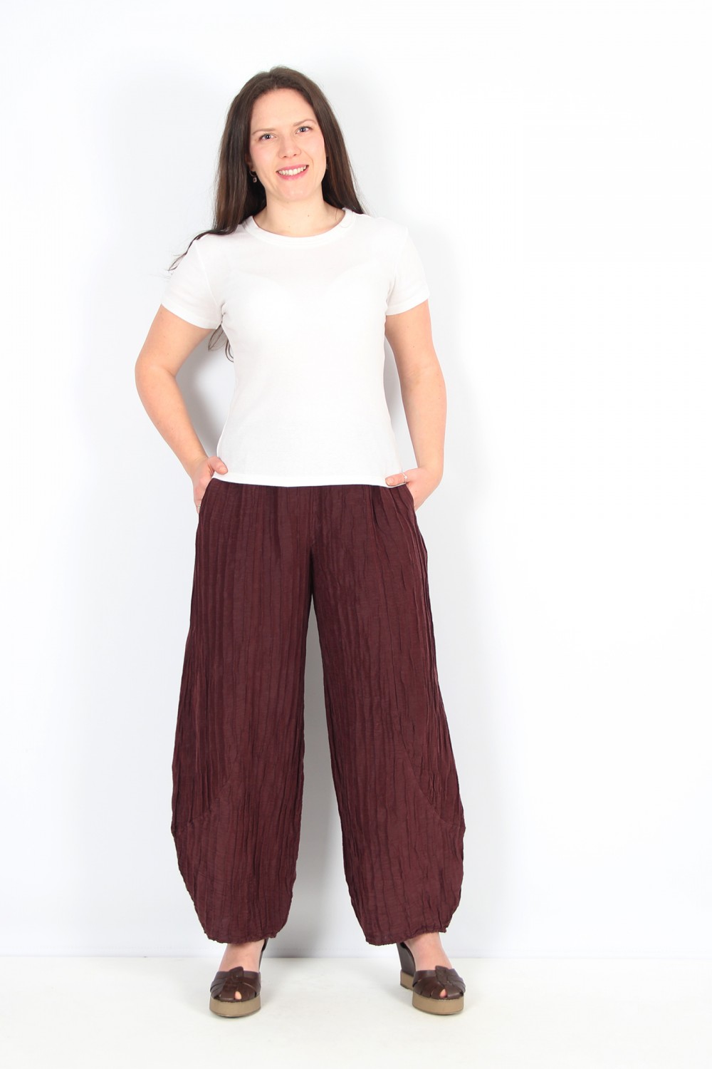 Grizas Crop Balloon Crinkled Linen/Silk Trouser Prune