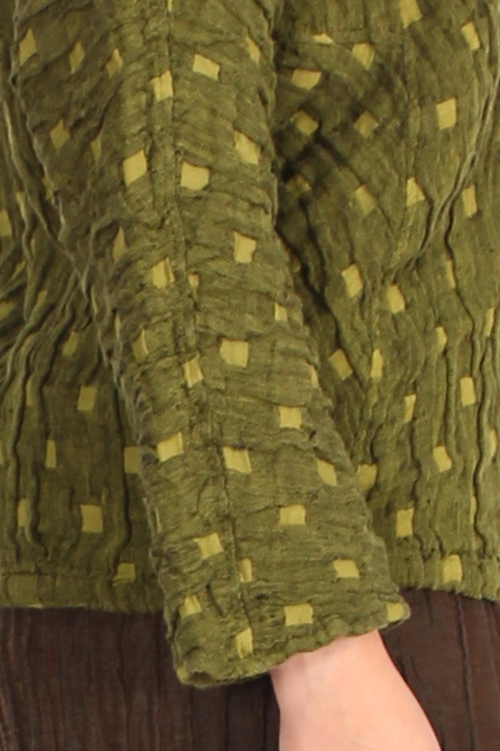 Grizas Textured Linen/Cotton Roll Neck Top Asparagus