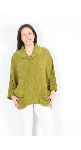 Grizas Silk/Linen Cowl Neck Top Asparagus