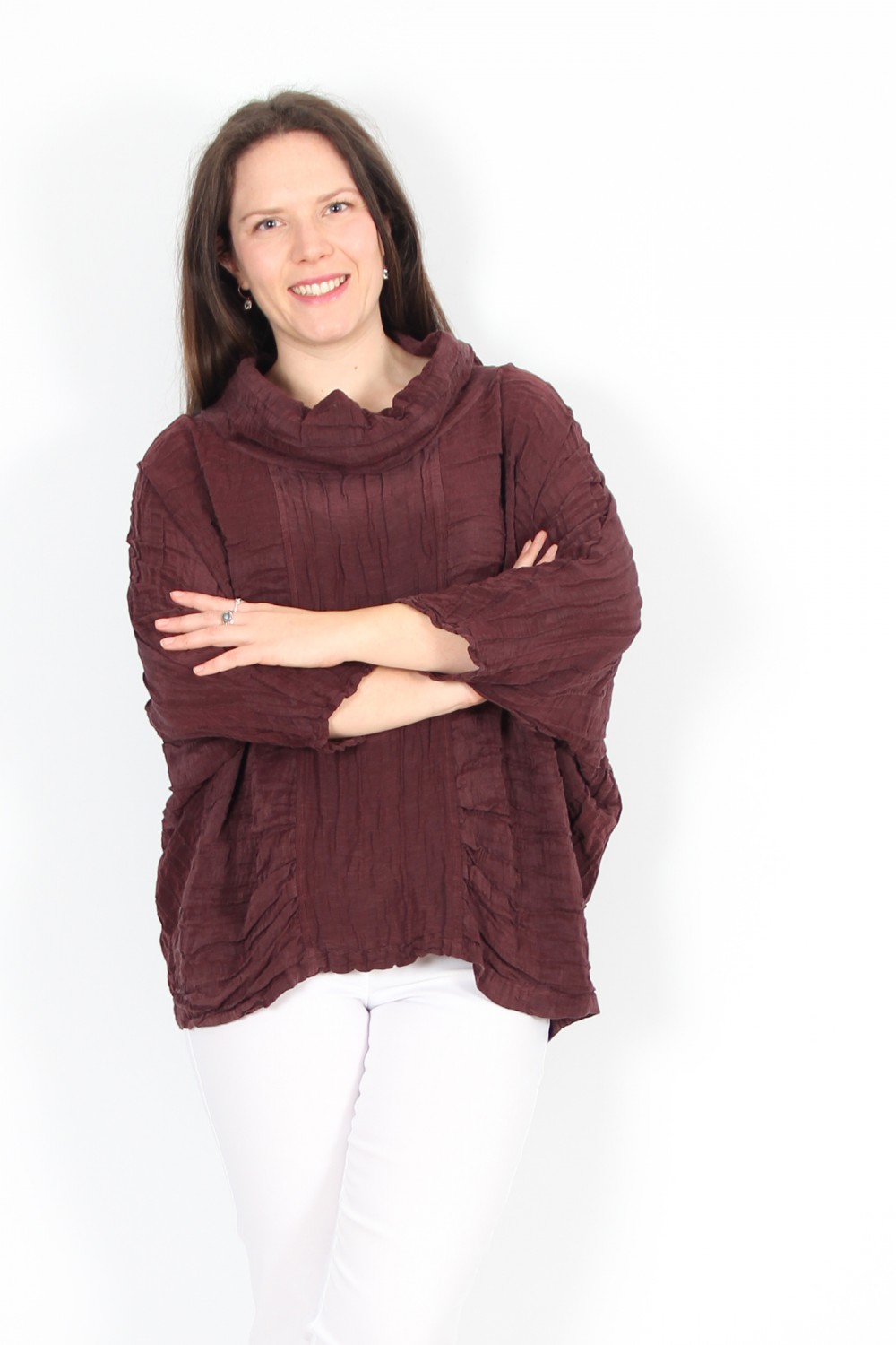 Grizas Silk/Linen Cowl Neck Top Prune