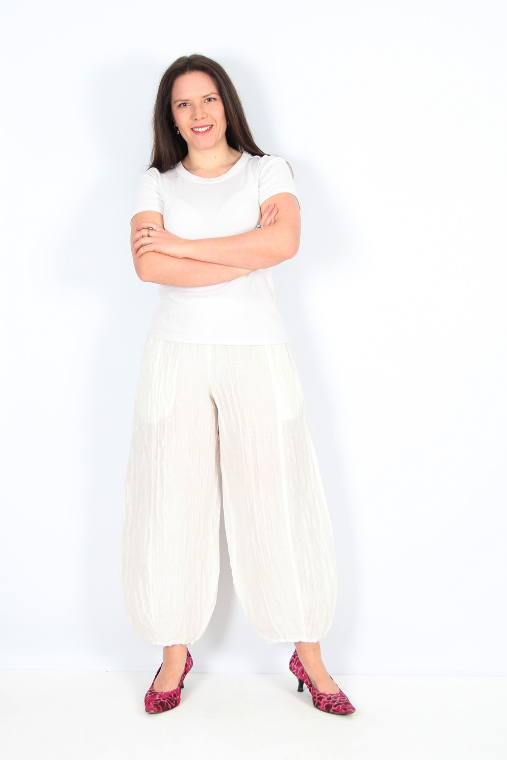 Grizas Crop Balloon Crinkled Linen/Silk Trouser Oyster