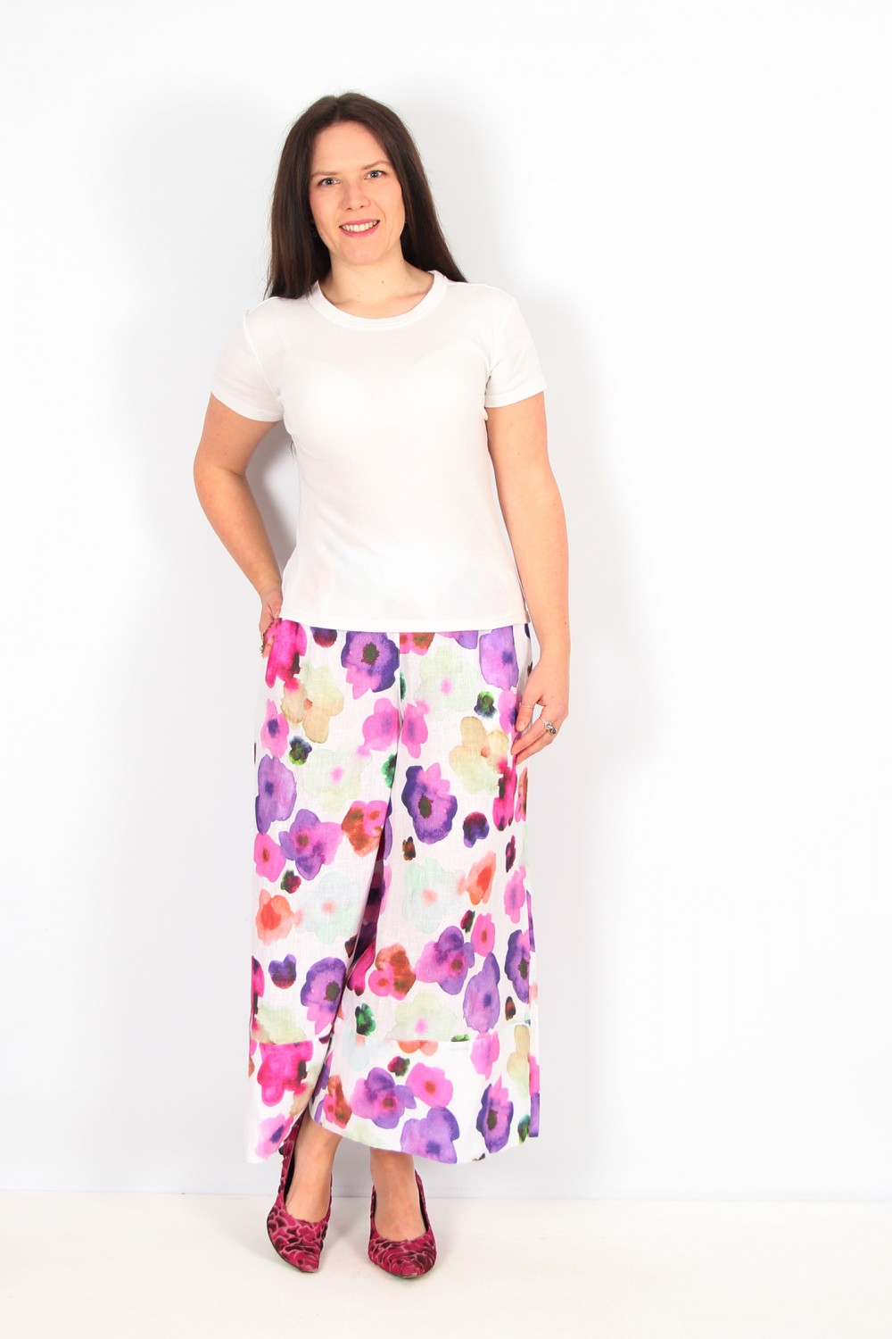 Grizas Floral Linen Wide Leg Crop Pant Garden