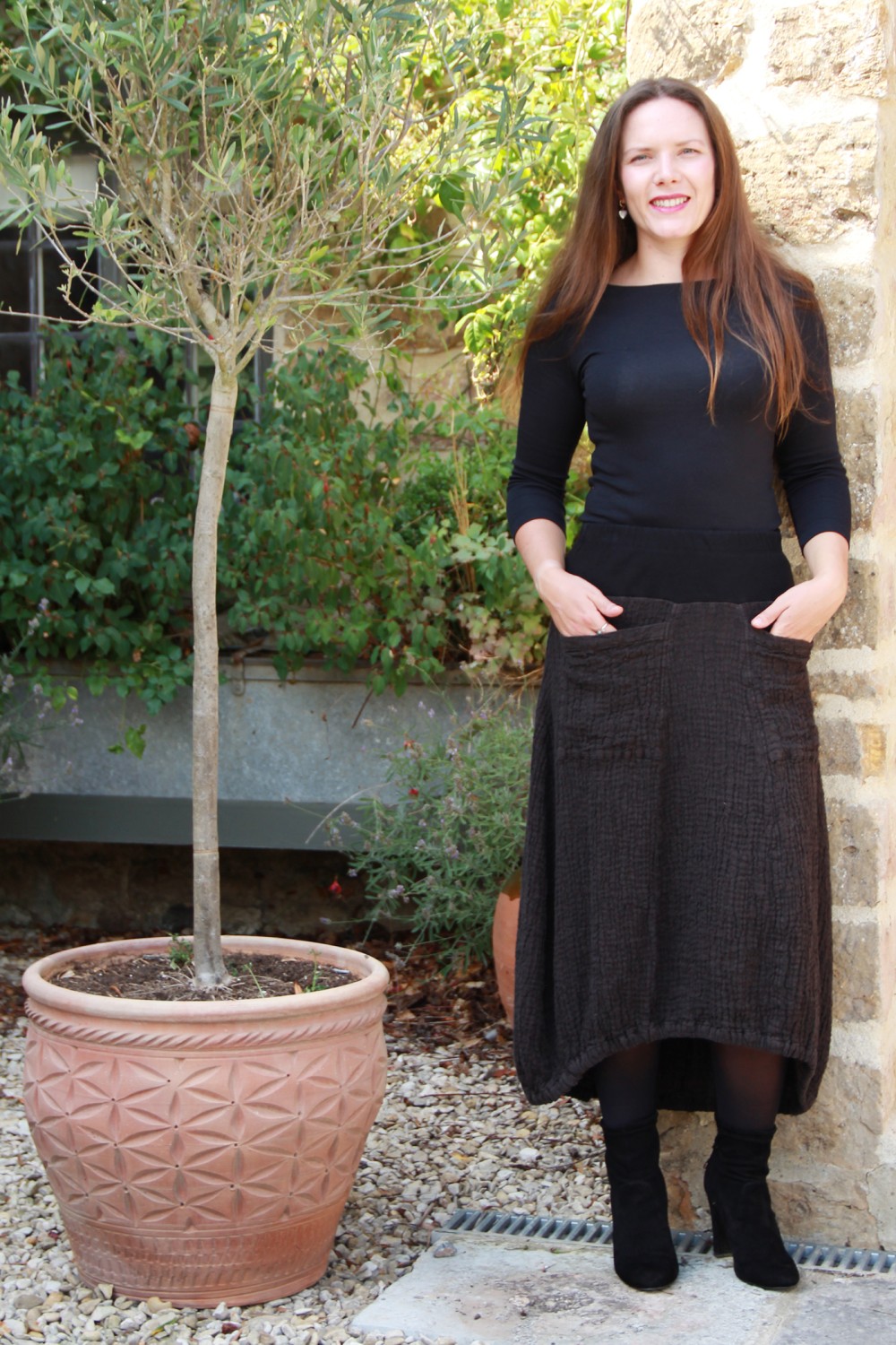 Grizas Cotton Textured Bubble Skirt Cocoa