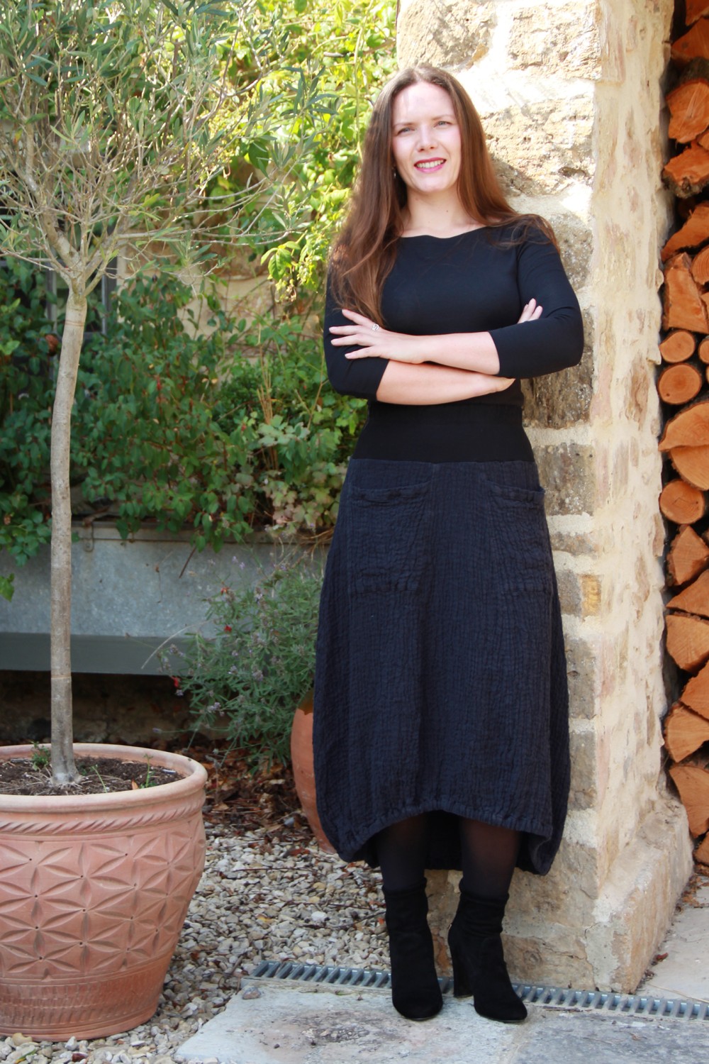 Grizas Cotton Textured Bubble Skirt Midnight